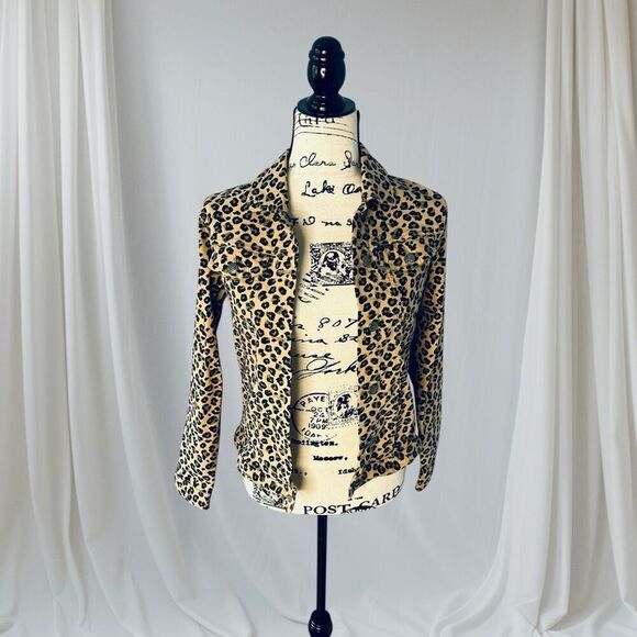 New Direction Women’s S Leopard Print Button Front Stretch Crop Jacket - Picture 1 of 8